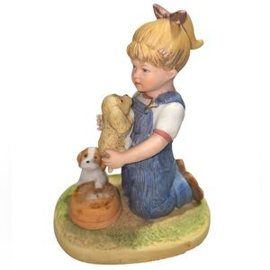 Vintage Denim Days by Homco 1985 Little Girl With Puppies #1503